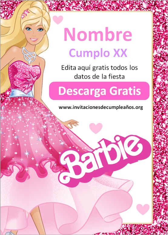 Convite barbie para editar  Invitaciones de barbie, Cumple de barbie,  Hacer invitaciones de cumpleaños